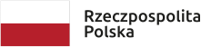 Biało-czerwona flaga Polski i napis: Rzeczpospolita Polska.